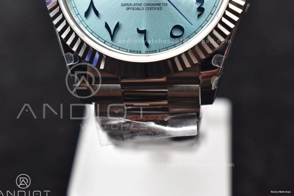 710 GMF Arabic A3255 Steel Dial Cozy Markers SS Blue V on DayDate President Bracelet 40 Iced 904L 1025